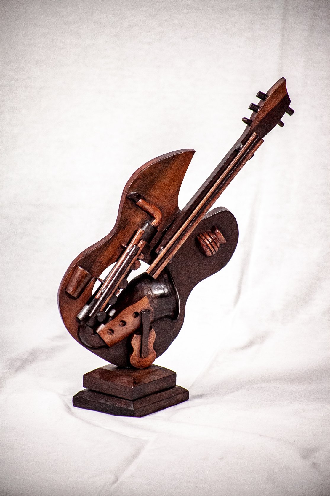 Wooden Guitar Figurines On Stand, Music Lover Sculpture